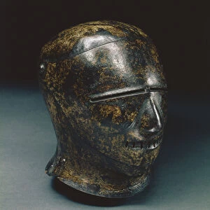 Closed sallet with grotesque face, or Schembart visor, Nuremberg, c. 1500 (painted steel)