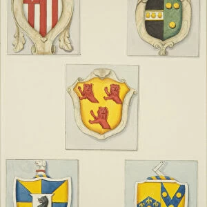 Five coats of arms from monuments in Temple Church (w / c on paper)