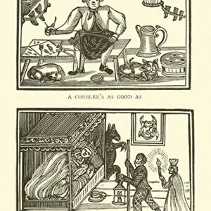 A cobblers as good as a king feasting (woodcut)