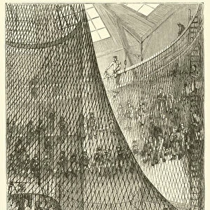 Confection du filet du ballon captif a vapeur de M Henri Giffard, Corderie centrale de MM Fretet et Ce, a Vincennes (engraving)