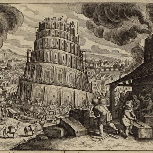 Construction of the Tower of Babel (engraving)