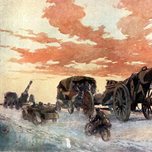 Convoy of Motorised Artillery, 1918 (colour litho)