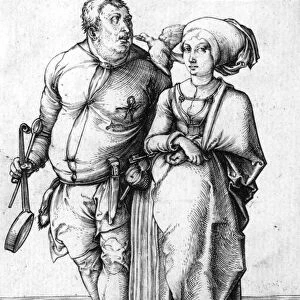 The Cook and his Wife (woodcut) (b / w photo)