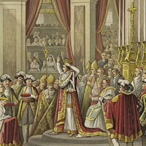 Coronation of Napoleon as Emperor of France, 1804 (colour litho)