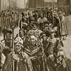 The coronation procession of Richard III, 1483, illustration from Hutchinsons Story of the British Nation, c. 1923 (litho)