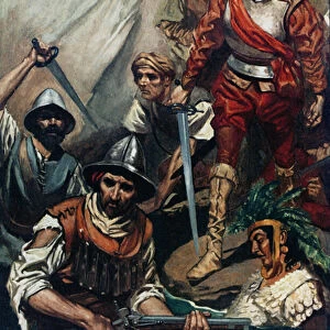 Cortes and his men at the gap (colour litho)