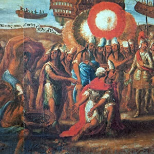 Cortes receiving gifts from the Aztec emperor Montezuma on landing on the coast of Mexico