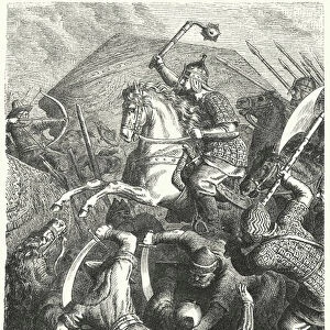 The Cossack military commander Yermak Timofeyevich in battle with the Tatars of Kuchum Khan (engraving)