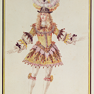 Costume design for male dancer, c. 1660 (pen, ink, w / c & gold on pape)