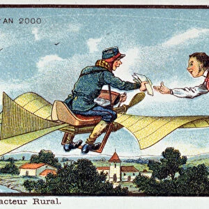 The Country Postman in the year 2000, c. 1913 (colour litho)