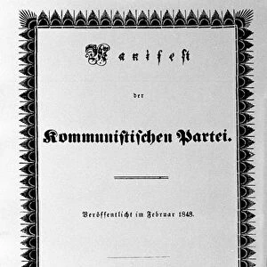 Cover of the Communist Party Manifesto by Karl Marx and Friedrich Engels, first edition
