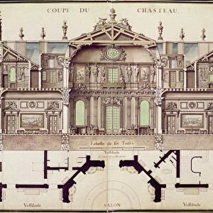 Cross-sectional plan of the Chateau de Marly, 1714 (engraving)