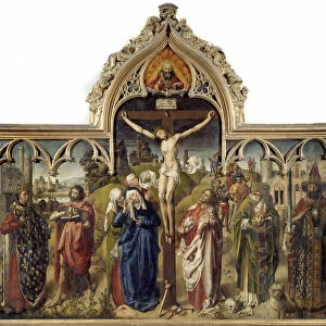Crucifixion Christ on the cross surrounded by Saint John the Baptist, Saint Denis, Charles I the Great (Charlemagne), Louis IX (Saint Louis), Sainte Madeleine