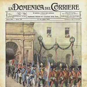 The Cuneo Brigade celebrates the Festival of Flags in the Garibaldi Barracks in Milan (colour litho)