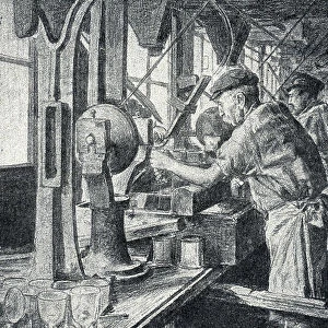 Cutting workshop at the crystal glass manufacture in Sevres near Paris Engraving from "Excursion a travers les metiers" by Pierre Calmette Private Collection