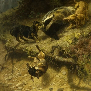 Dachshunds on a Badger, 1882 (oil on canvas)