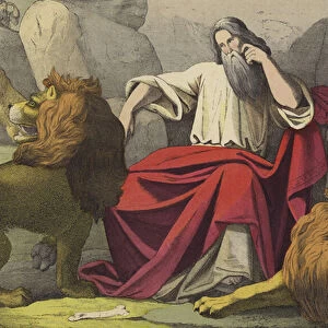 Daniel in the Lions Den (colour litho)