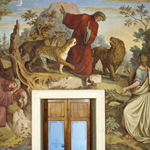 Dante sleeping, attacked by wild beasts, and encountering Virgil (fresco)