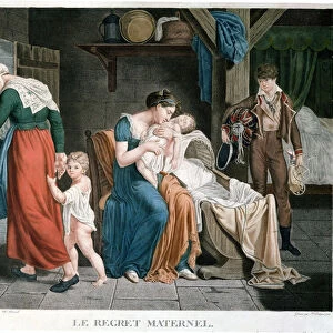 The Death of the baby put in the care of a nurse, engraved by Delegorgue (colour engraving)