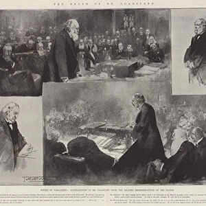 The Death of Mr Gladstone, Scenes in Parliament, Appreciations of Mr Gladstone from the Leading Representatives of the Nation (litho)