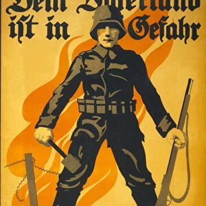 Dein Vaterland ist in Gefahr, melde dich!, pub. 1918 (colour litho)