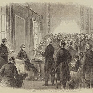 Deputation to Lord Derby on the Subject of the Paper Duty (engraving)
