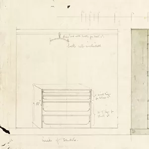 Design for a wardrobe, shown in elevation of the front and interior, c
