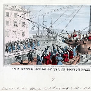 The destruction of tea at Boston Harbor, pub, 1846 (hand-coloured engraving)