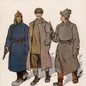 Detainee being led to a Soviet revolutionary tribunal (colour litho)