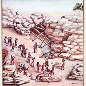 Diamond mining in a mine in Brazil, 18th century (Watercolour)