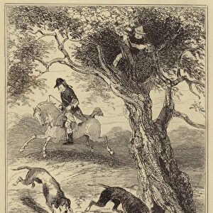 Dick Turpin hunted by Blood-hounds (engraving)