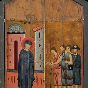 Diptych of Blessed Andrea Gallerani: The blessed host Gallerani receiving pelgrims and beggars, external panels, c. 1270 (painting on wood)