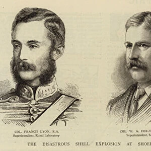 The Disastrous Shell Explosion at Shoeburyness, Portraits of the Officers killed (engraving)