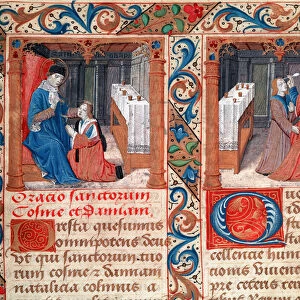 Doctor operating the skull of a patient. Representation of Saints Cosimo and Damian