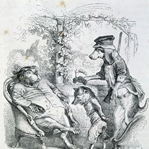 The Two Dogs and the Riffler Fox - by Grandville, 1868