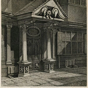 Domestic architecture: south-east view of the porch of an old house in Hanover Court near Grub Street (engraving)