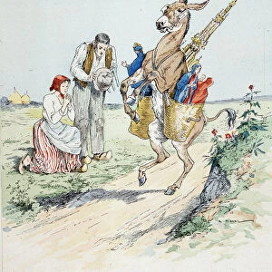 The donkey bearing relics in the "Fables de La Fontaine, ill