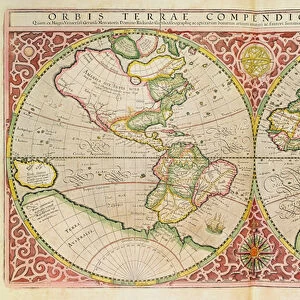 Double Hemisphere World Map, 1587 (coloured engraving)