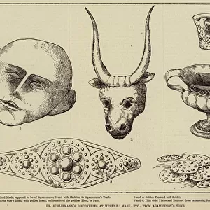 Dr Schliemanns Discoveries at Mycenae, Mask, etc, from Agamemnons Tomb (engraving)