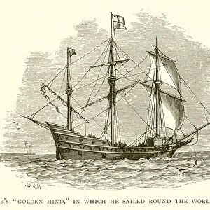 Drakes "Golden Hind, "in which he sailed round the World, 1577-1580 (engraving)
