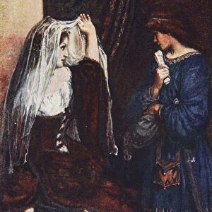 But we will draw the curtains and show you the picture, Twelfth Night, Act I Scene 5, illustration from Tales from Shakespeare by Charles and Mary Lamb, 1905 (colour litho)