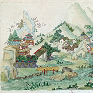 Drawing from a Chinese vase: landscape with river and characters