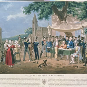 Drawing Lots for Conscription (coloured engraving)