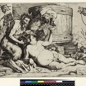 Drunken Silenus at the wine vat, before 1652 (etching & engraving