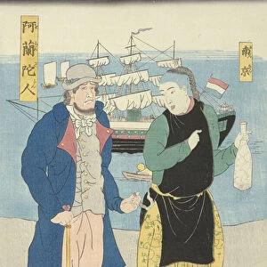 A Dutchman and a Chinese man, 1861 (colour woodcut)