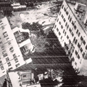 Earthquake in Japan in 1964 - apartment blocks tumble in Niigata (b / w photo)