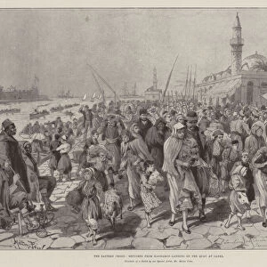 The Eastern Crisis, Refugees from Kandamos landing on the Quay at Canea (engraving)