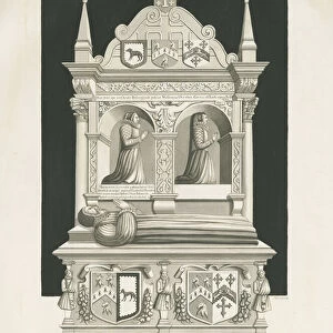 Eccleshall Church - Tomb of Bishop William Overton: sepia drawing