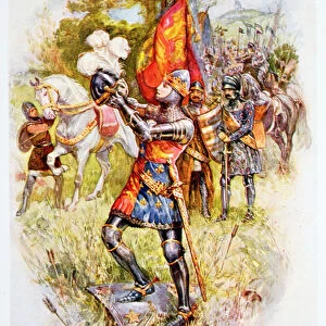 Edward the Black Prince at the Battle of Crecy in 1346, illustration from