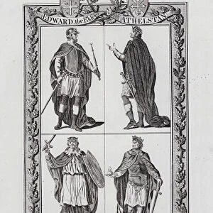 Edward the Elder, Aethelstan, Edmund I and Eadred, Anglo-Saxon Kings of England before the Norman Conquest (engraving)
